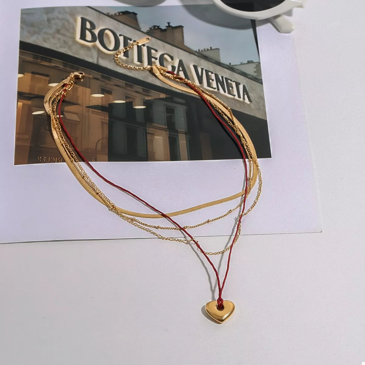 Stainless Steel Four-Layered Heart Necklace - alternate necklace view