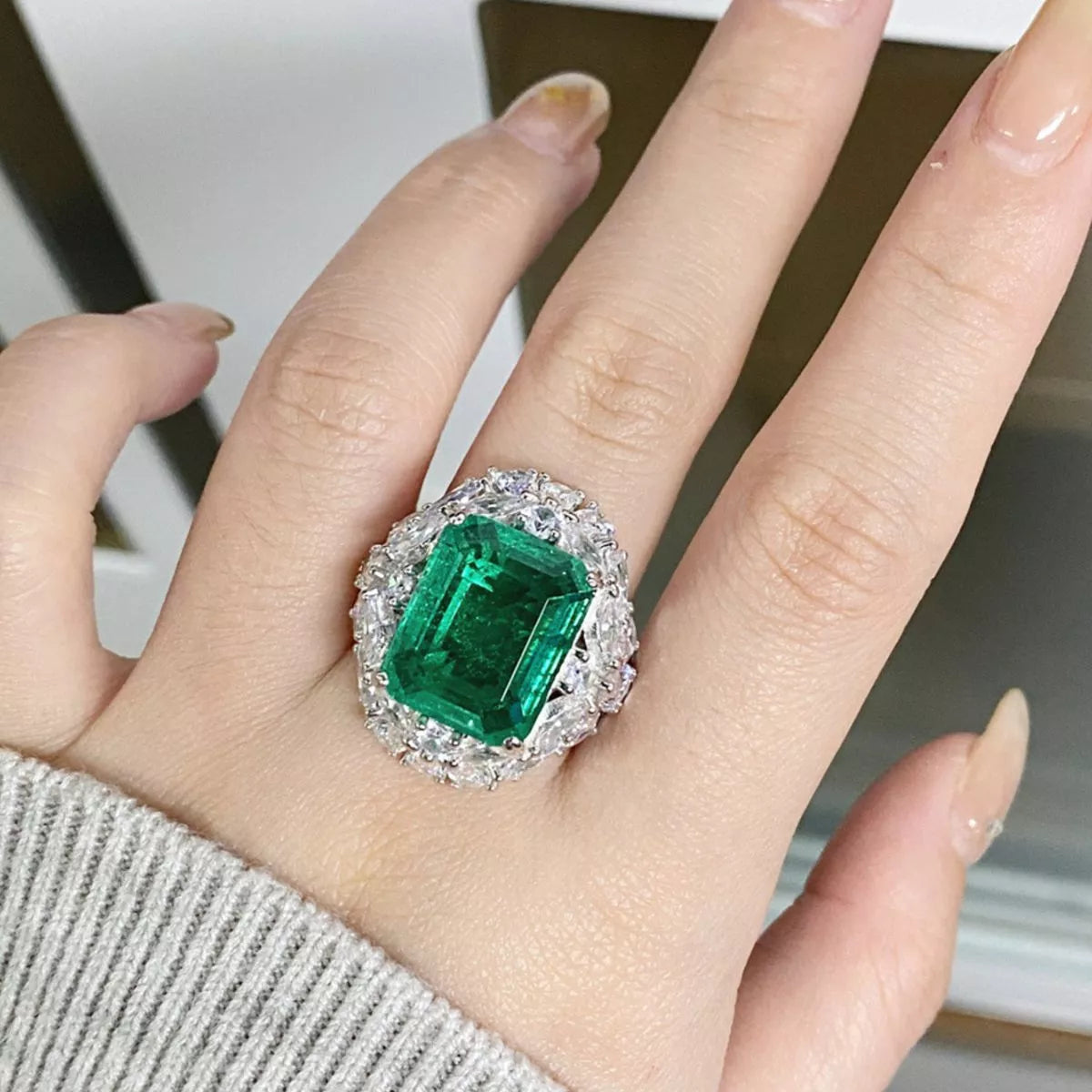 Sterling Silver Zircon Ring in Dark Green - women's ring