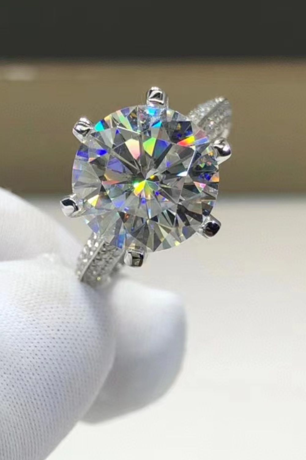5 Carat Moissanite 6-Prong Ring in Silver - women's ring