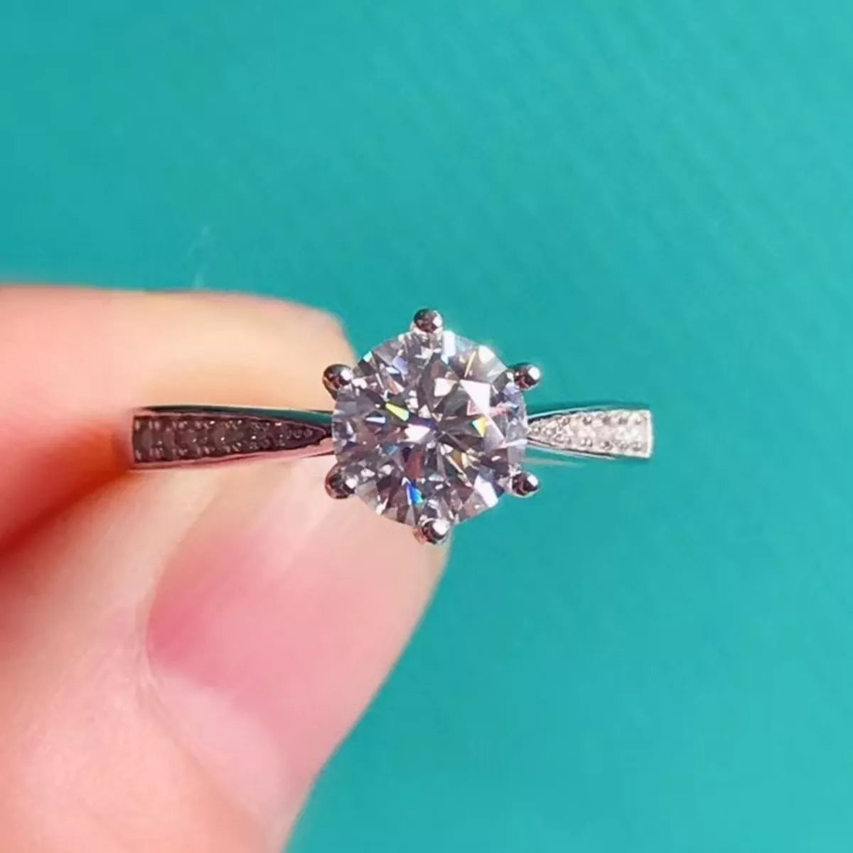 3 Carat Moissanite Sterling Silver Ring - alternate ring view