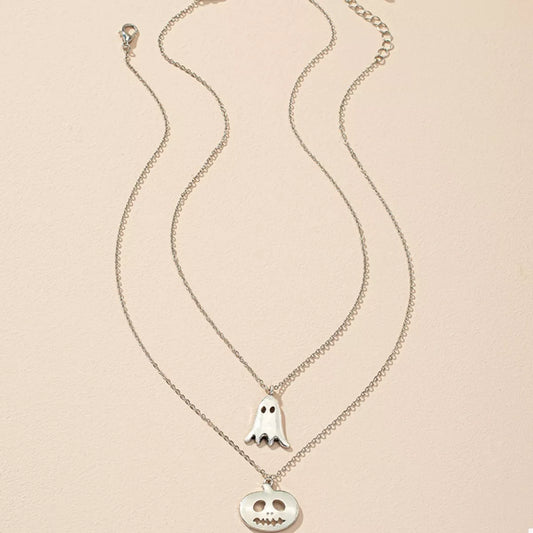 2 Piece Halloween Ghost & Pumpkin Pendant Necklace - alternate necklace view