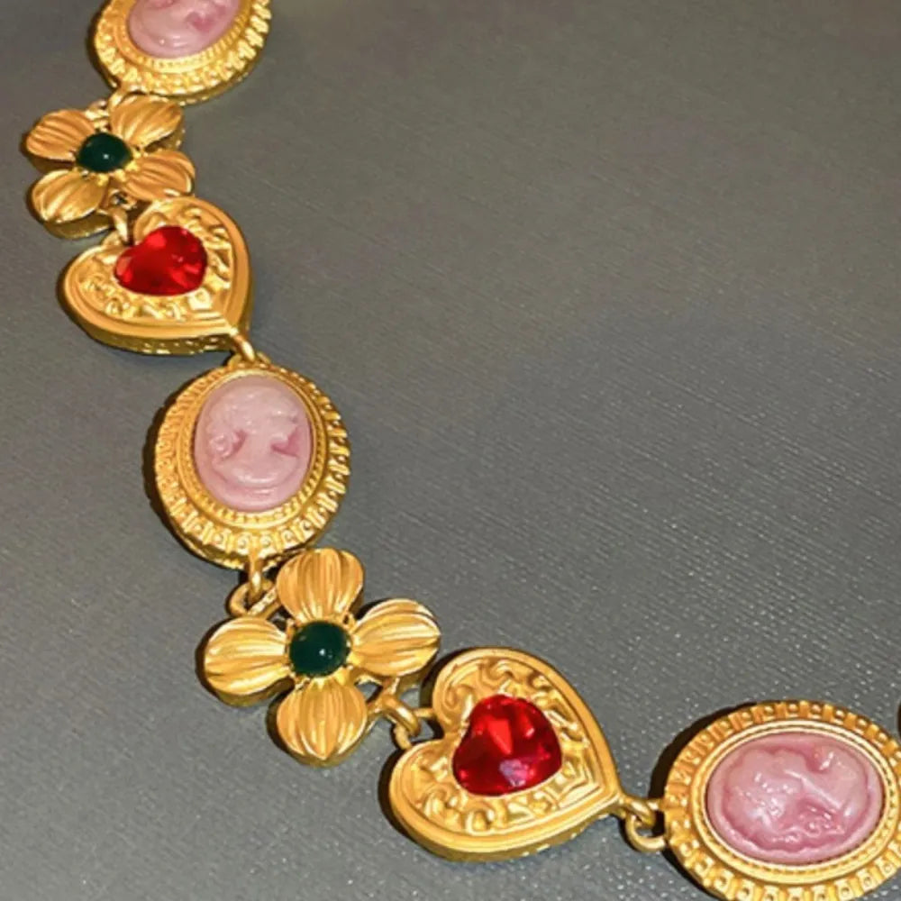 Copper Inlaid Rhinestone Necklace - alternate necklace view