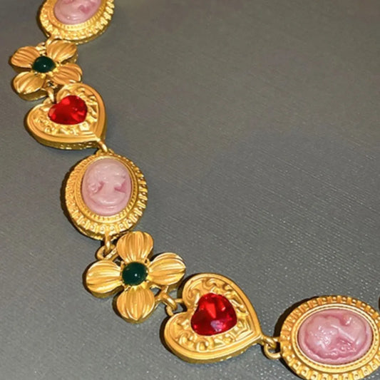 Copper Inlaid Rhinestone Necklace - alternate necklace view