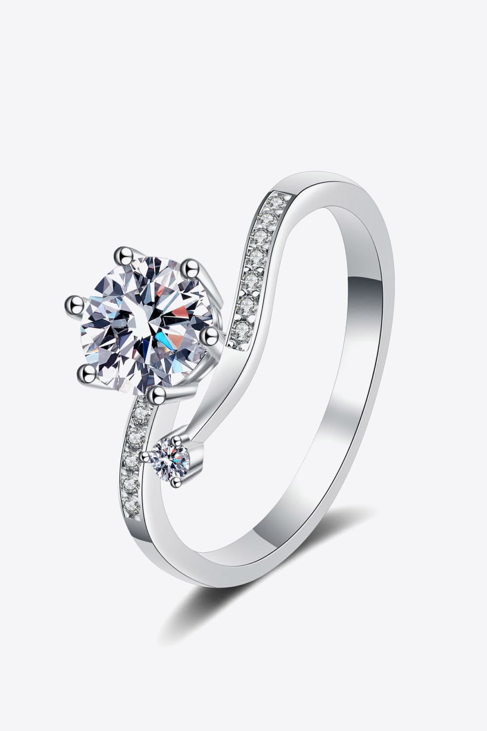 1 Carat Moissanite Sterling Silver Bypass Ring in Silver - women's ring