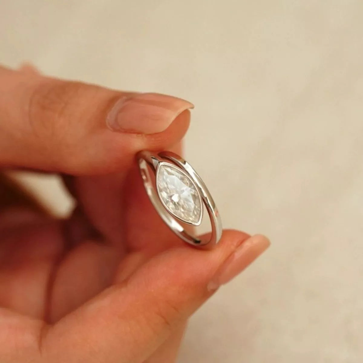 2 Carat Sterling Silver Moissanite Marquise Cut Bypass Ring in Silver - women's ring