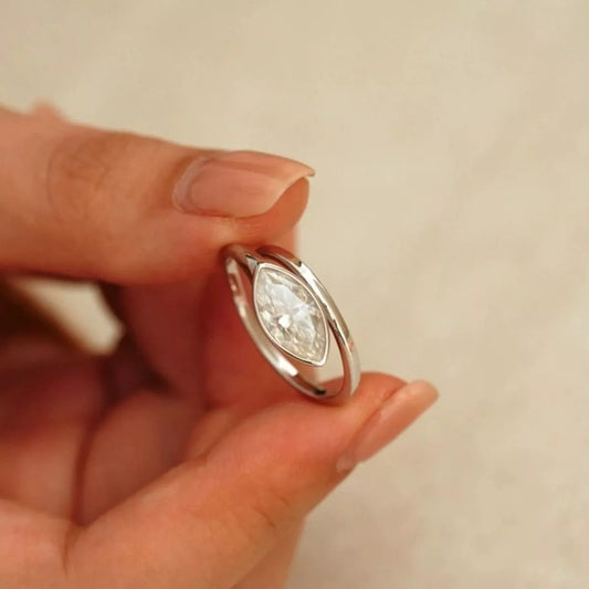 2 Carat Sterling Silver Moissanite Marquise Cut Bypass Ring in Silver - women's ring