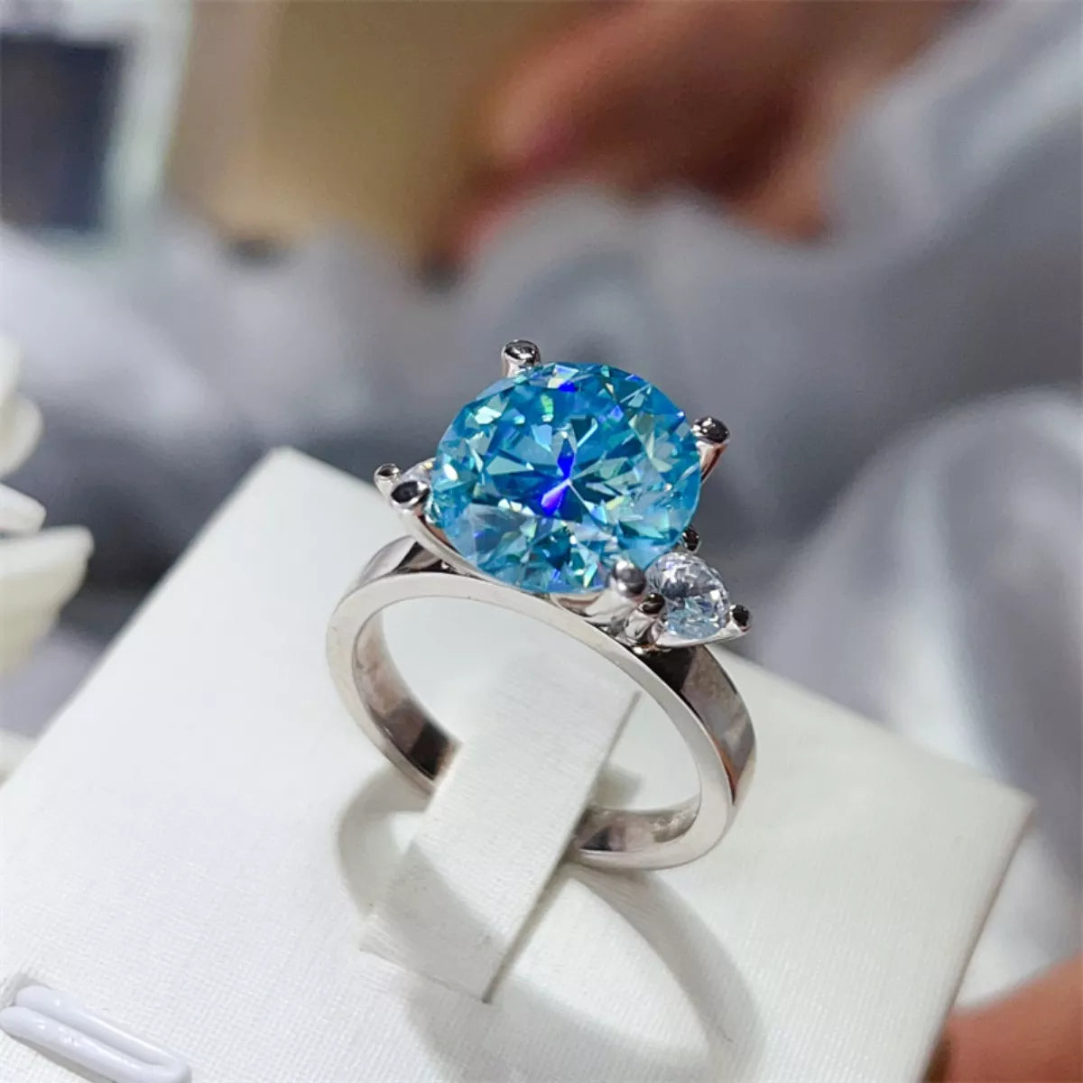 5 Carat Moissanite Sterling Silver Ring in Blue - women's ring