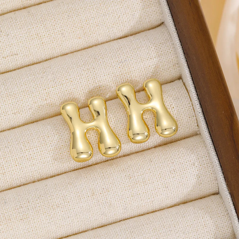 18K Gold-Plated Bubble Letter Stud Earrings in Style I - women's stud earrings