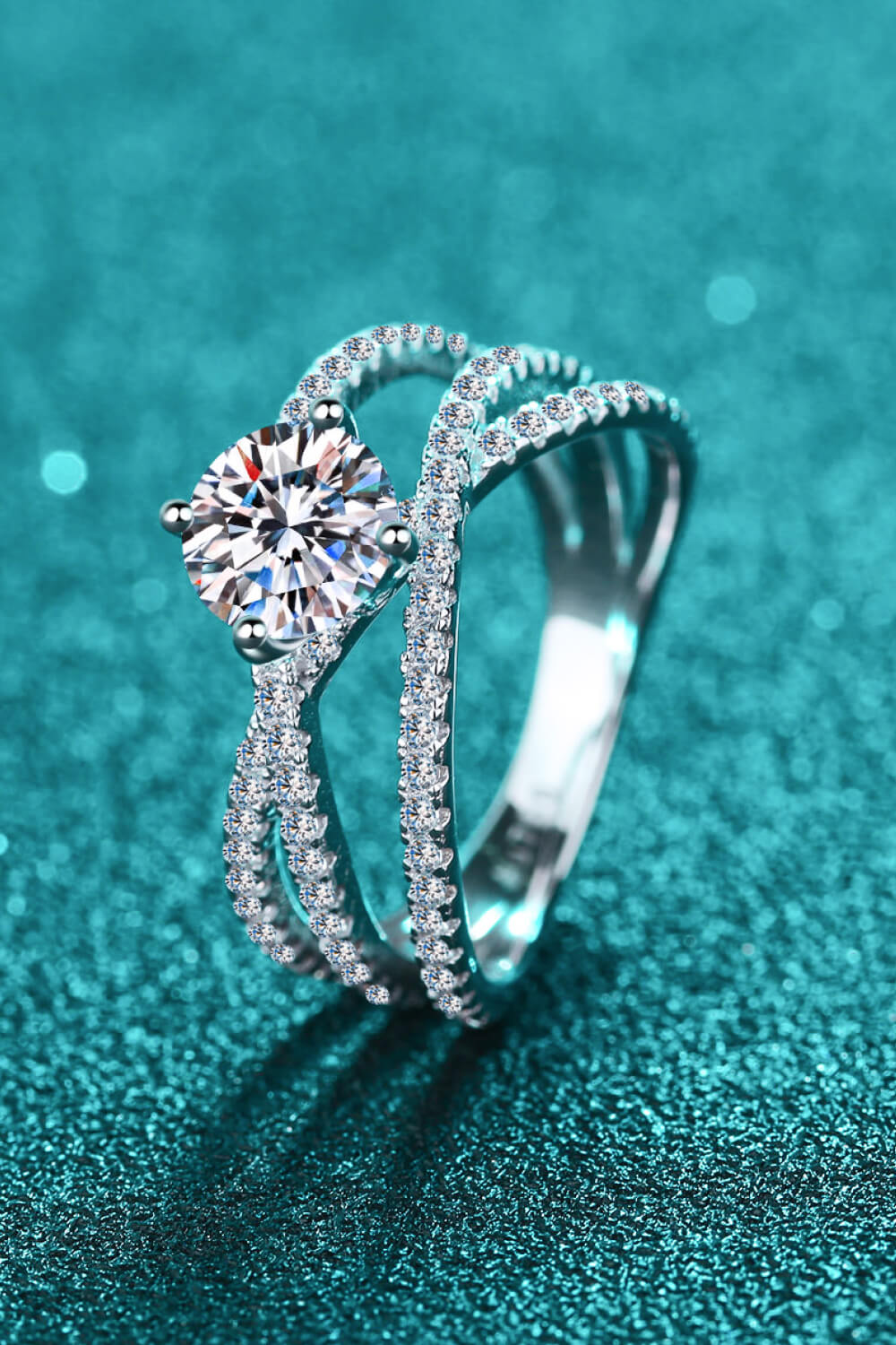 1 Carat Moissanite Crisscross Ring in Silver - women's ring