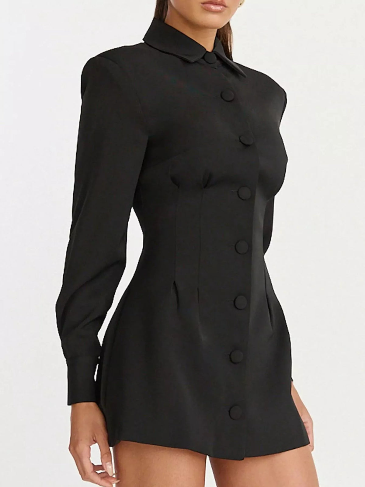 Corset-Style Button-Down Blazer Dress in Brown - Blossom's