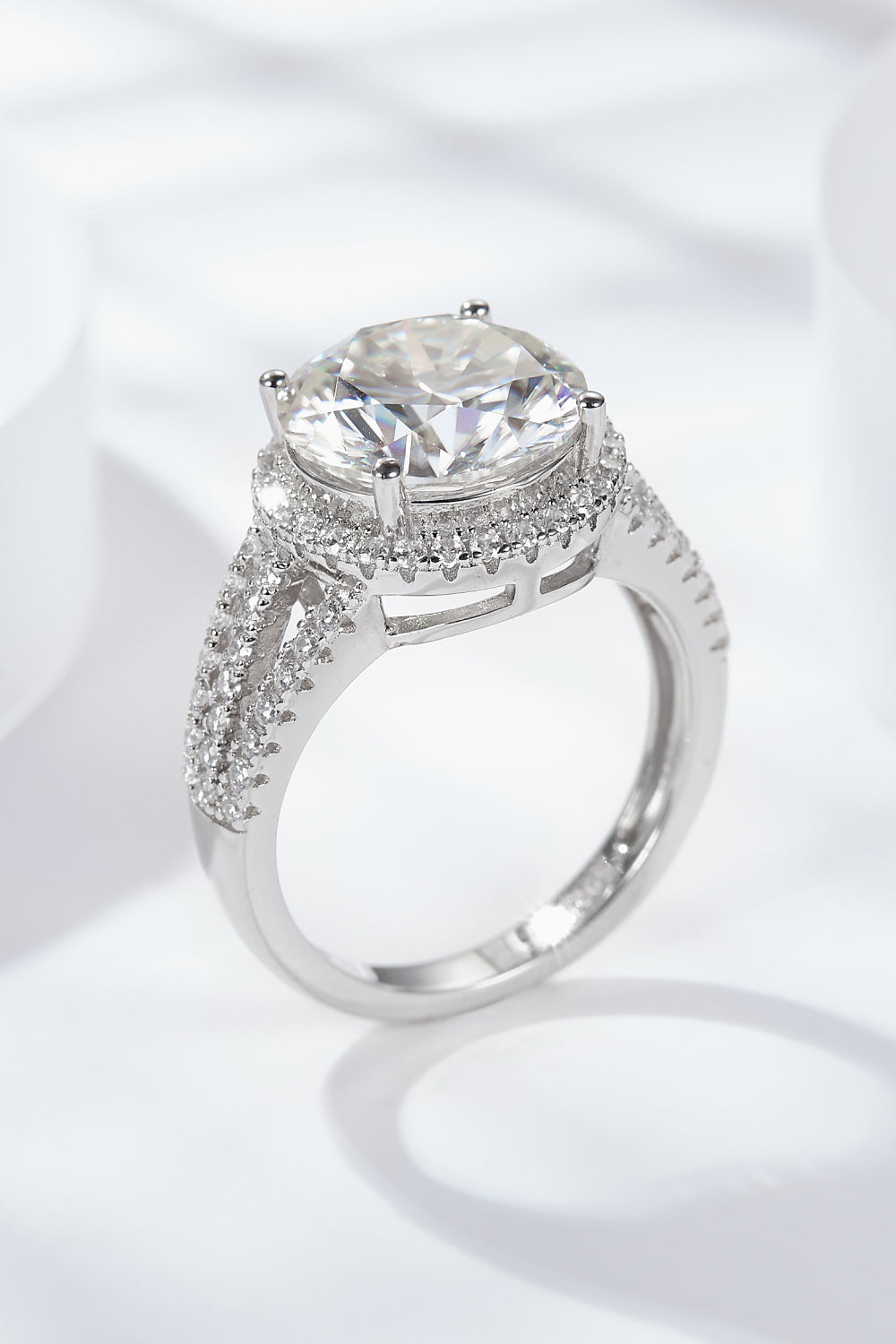 5 Carat Moissanite Split Shank Ring in Silver - women's ring