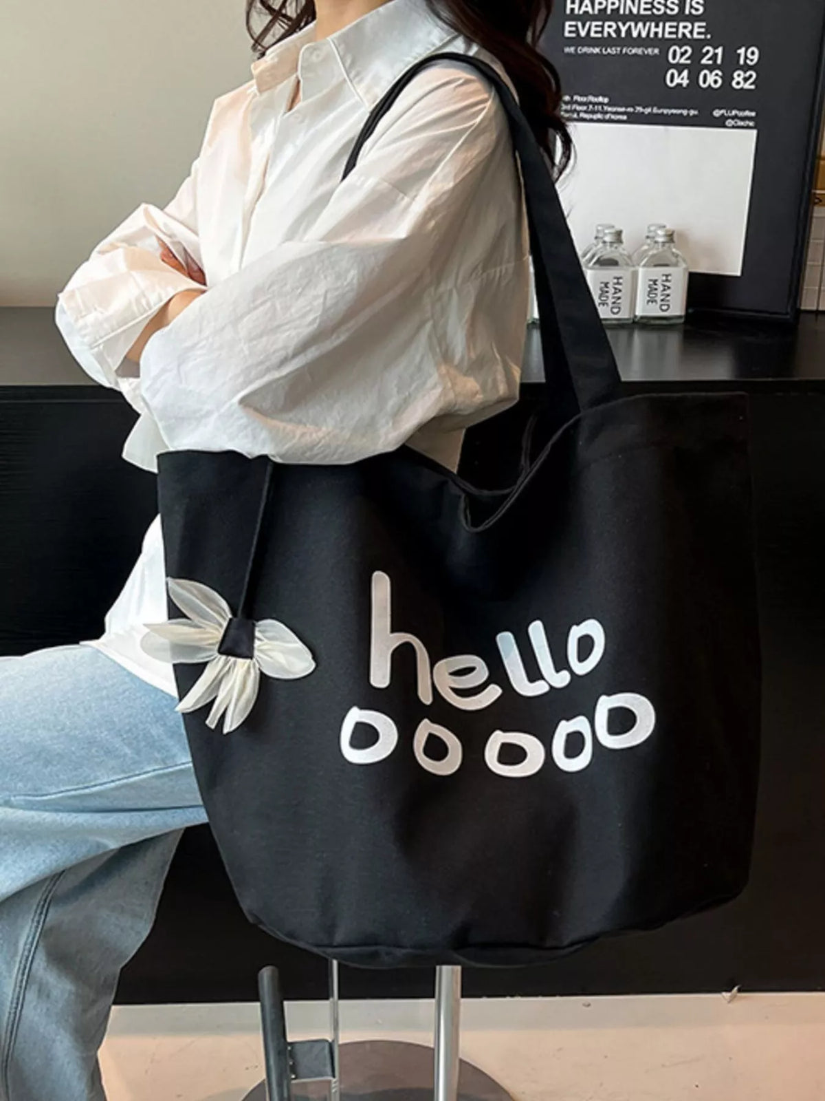 Letter Canvas Tote Bag in White - women's tote bag