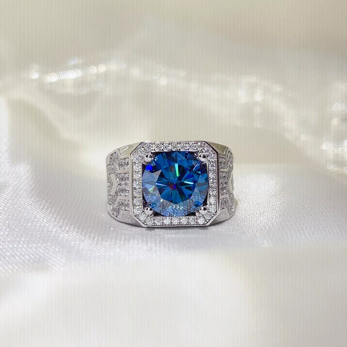 5 Carat Sterling Silver Moissanite Ring in Pastel Blue - women's ring