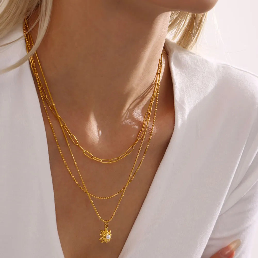 18K Gold-Plated Shell Pearl Necklace - alternate necklace view