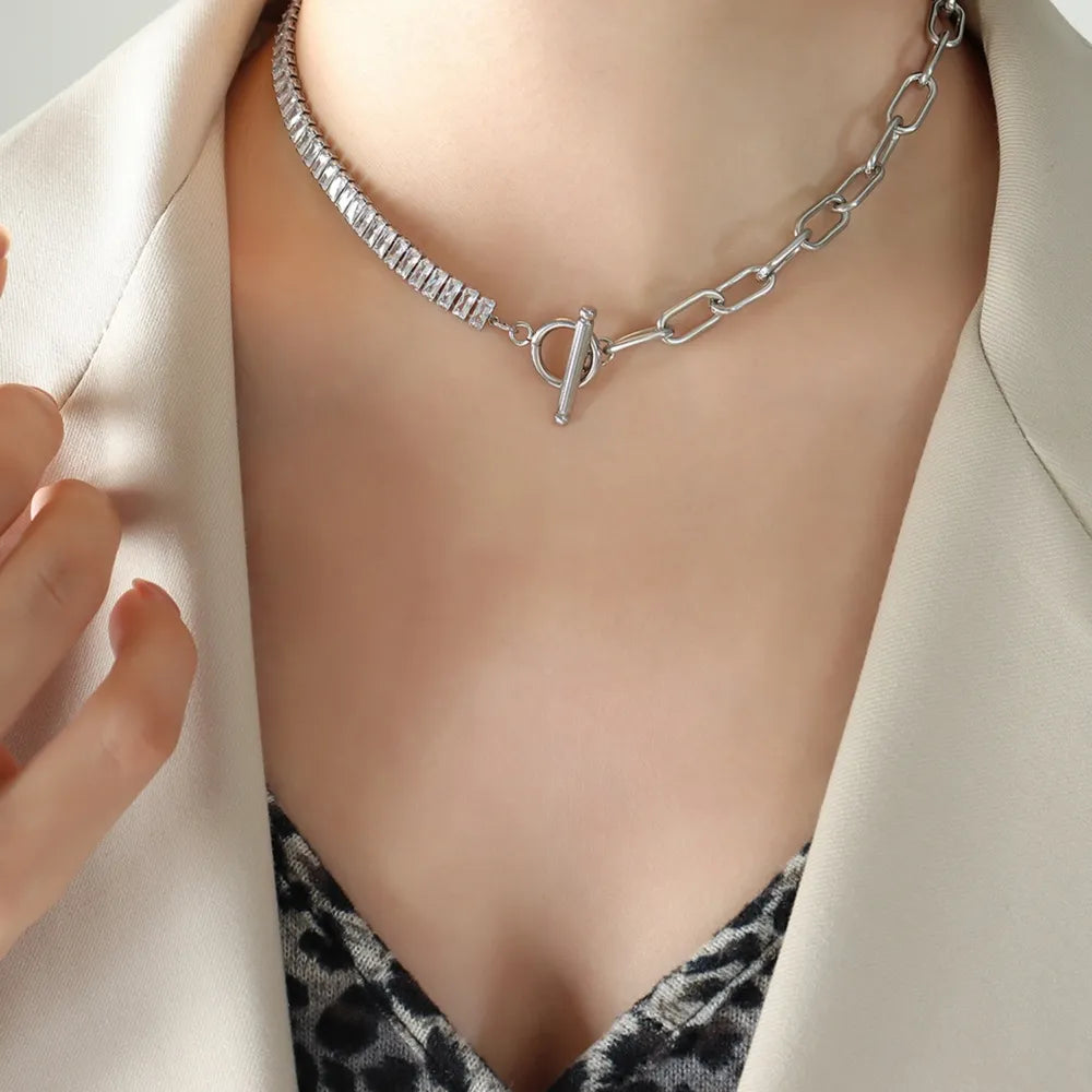 Titanium Steel Gold-Plated Necklace in Silver - women's necklace