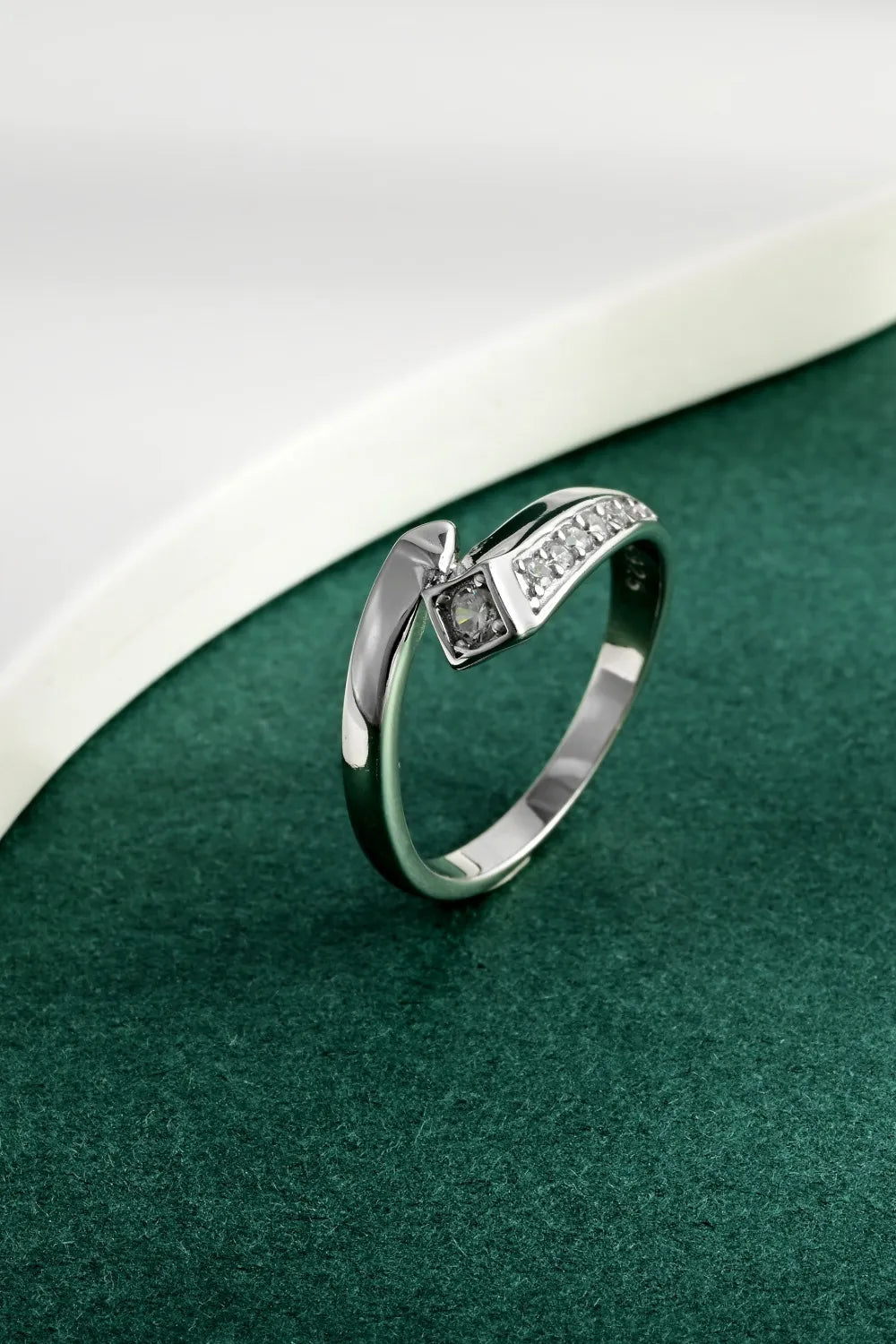 Sterling Silver Inlaid Zircon Ring in Silver - women's ring