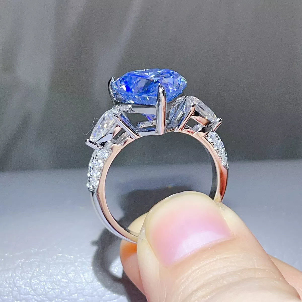 6 Carat Sterling Silver Moissanite Heart Ring in Blue - women's ring
