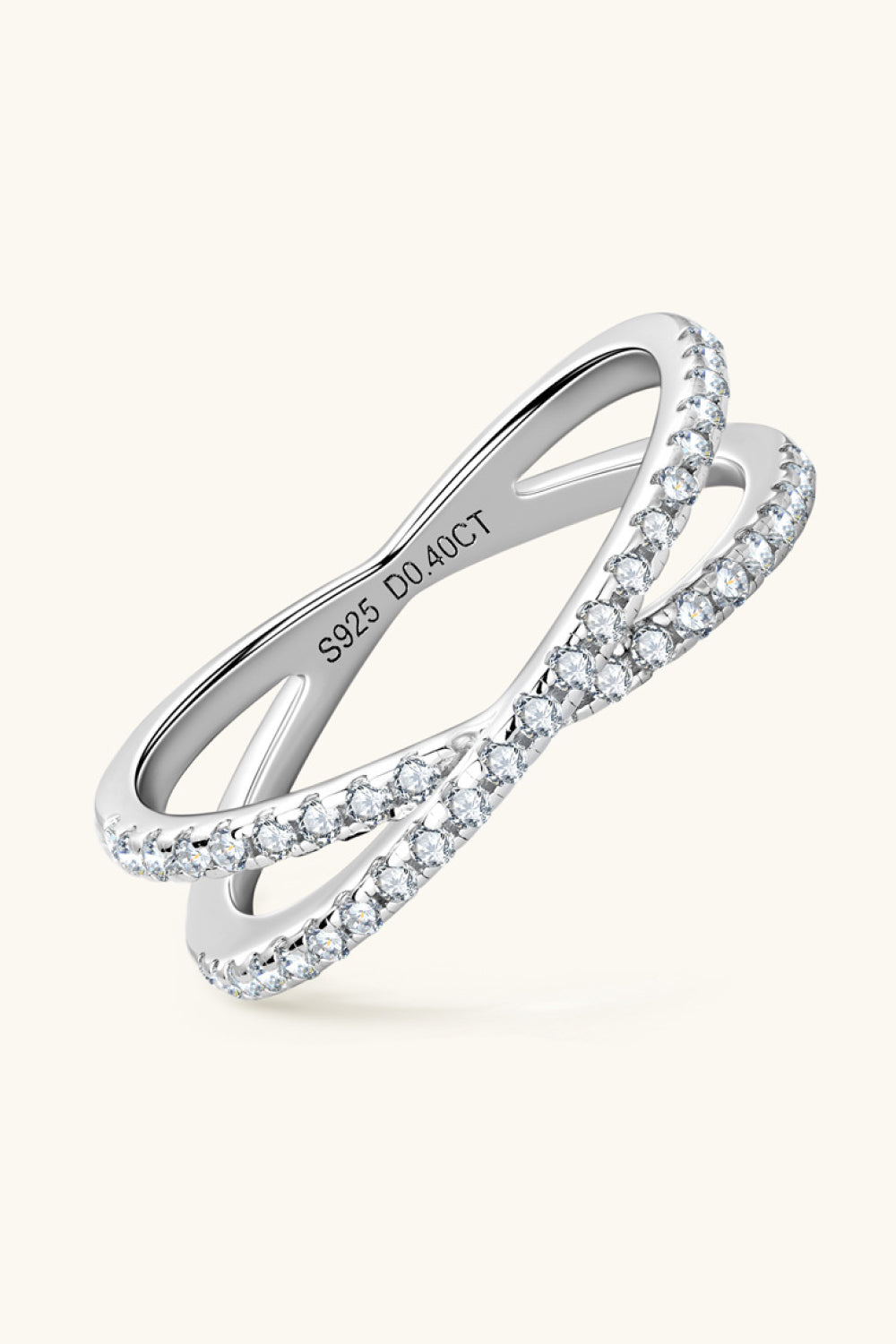 Moissanite Sterling Silver Crisscross Ring in Silver - women's ring
