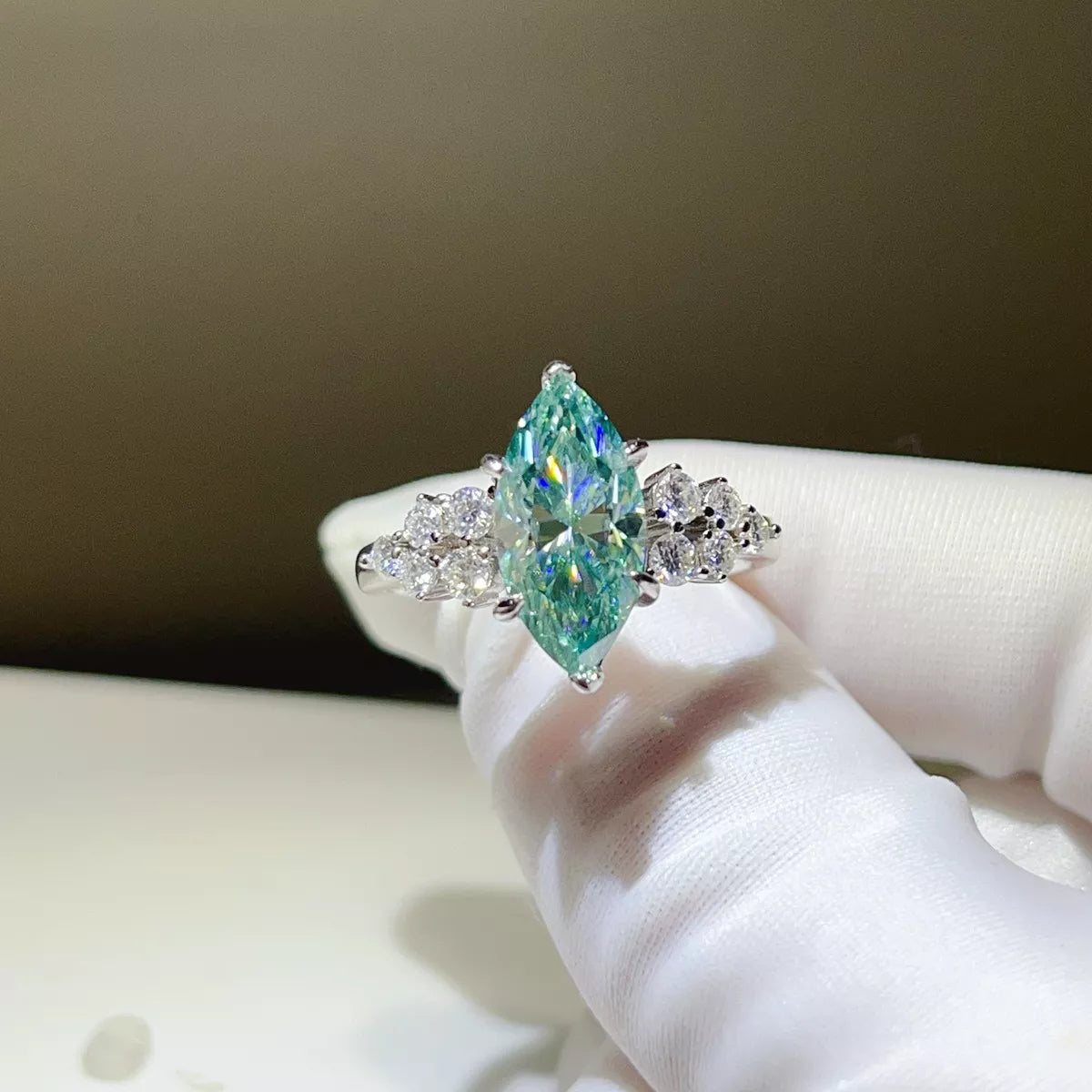 5 Carat Sterling Silver Moissanite Ring in Green - women's ring