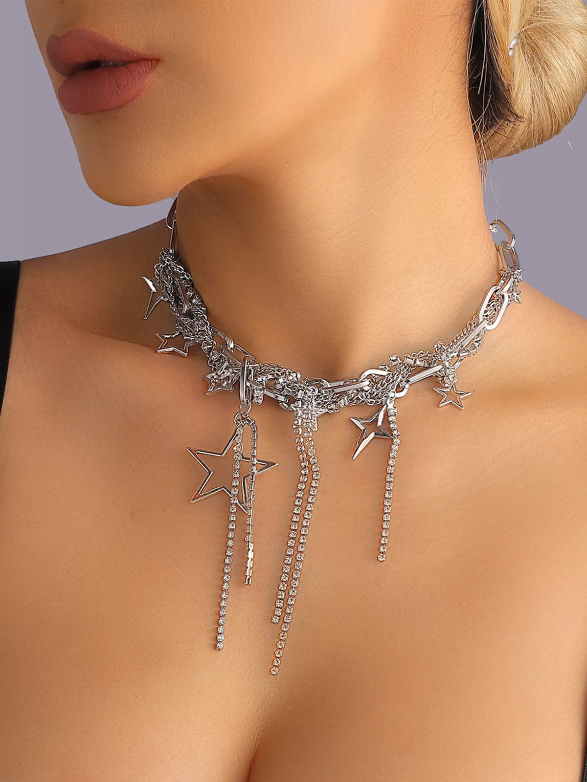 Chunky Chain Star Tassel Necklace in Silver - women's chain necklace