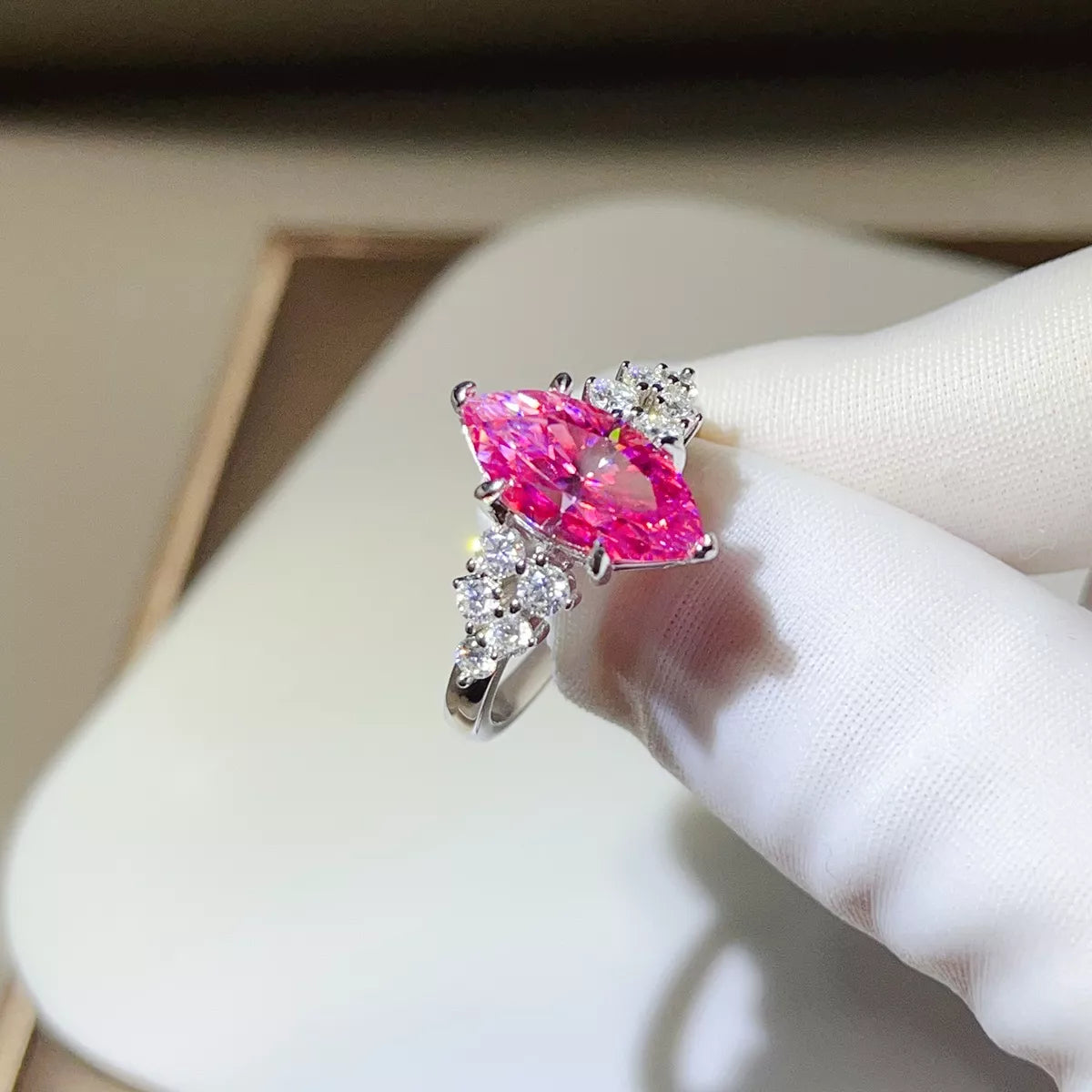 5 Carat Sterling Silver Moissanite Ring in Hot Pink - women's ring