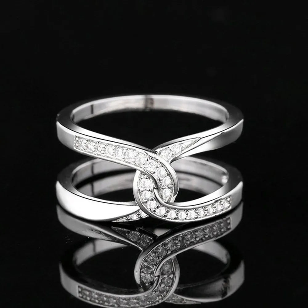 Twisted Inlaid Zircon Double-layered Ring in Silver - women's ring
