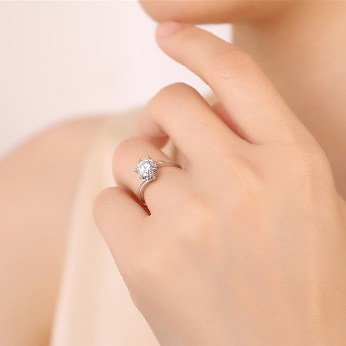 1 Carat Sterling Silver Moissanite Ring - alternate ring view