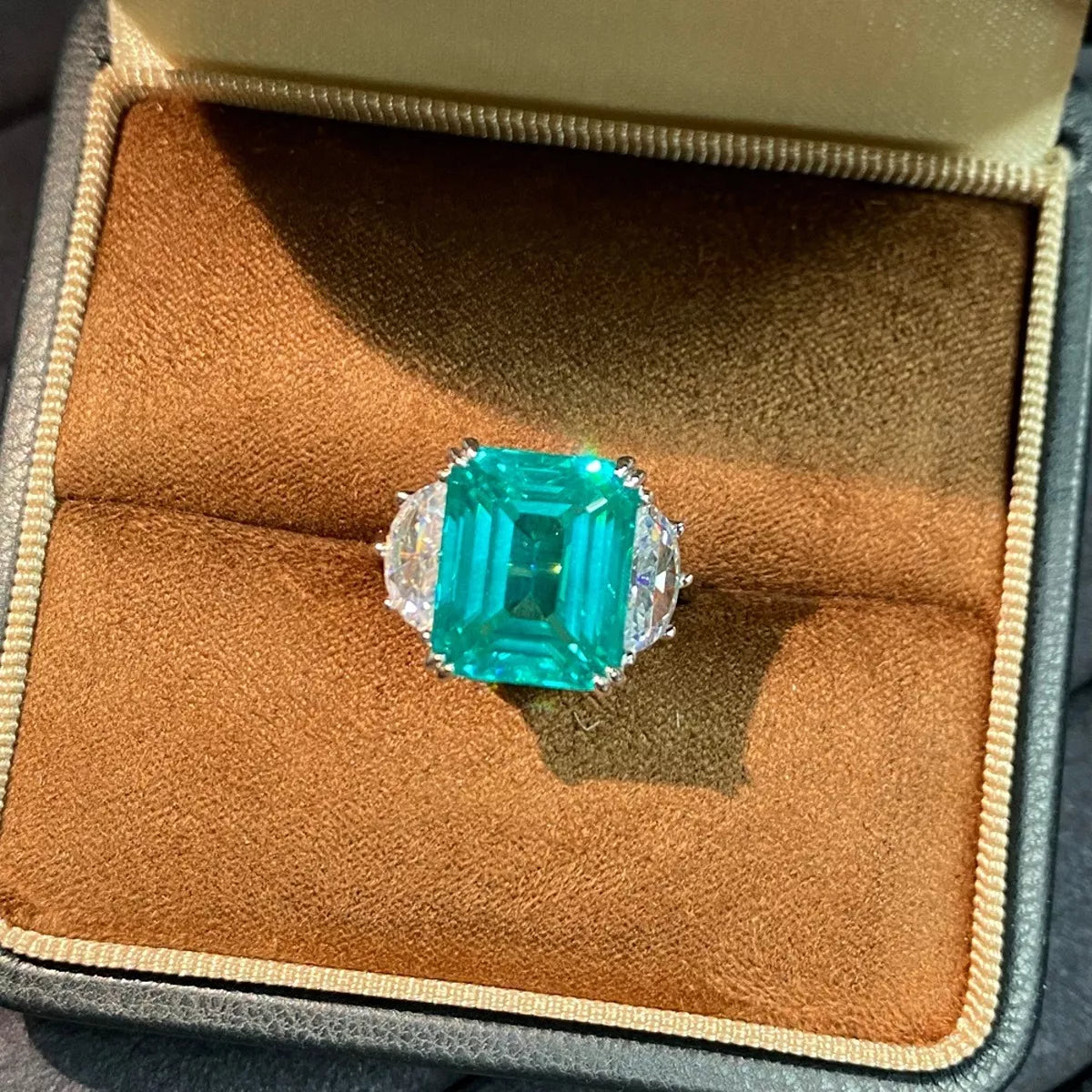 Sterling Silver Zircon Geometric Ring in Green - women's ring