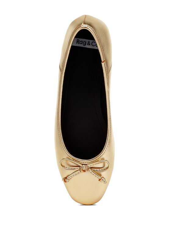 Bow Detail Metallic Ballerinas