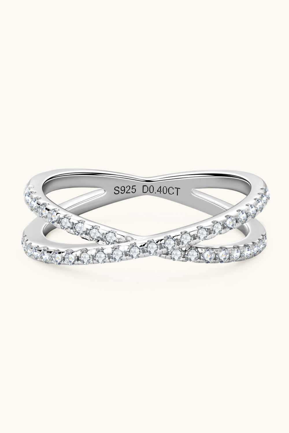 Moissanite Sterling Silver Crisscross Ring in Silver - women's ring