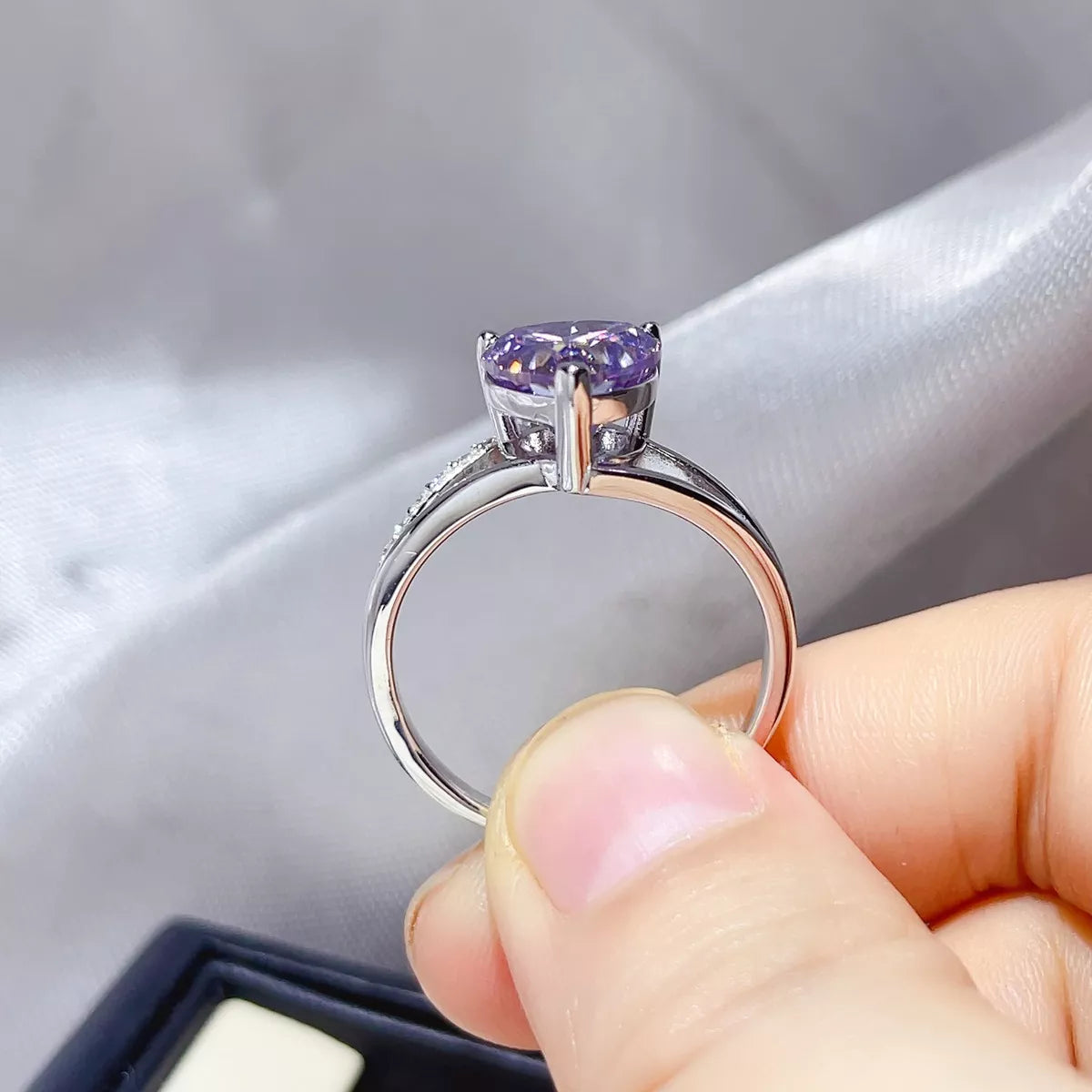 3 Carat Sterling Silver Moissanite Ring in Blue Purple - women's ring