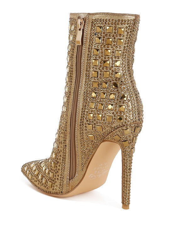 Pointed Rhinestones Stiletto Boots