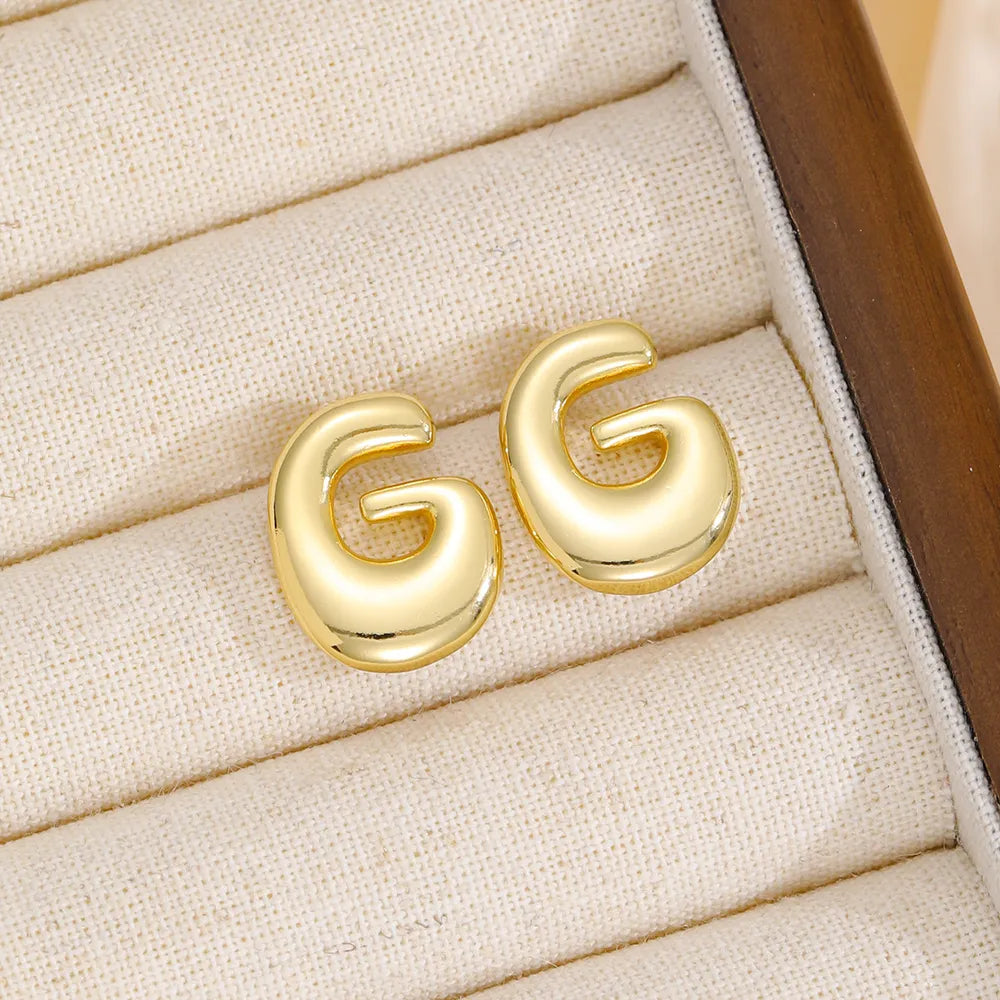 18K Gold-Plated Bubble Letter Stud Earrings in Style H - women's stud earrings