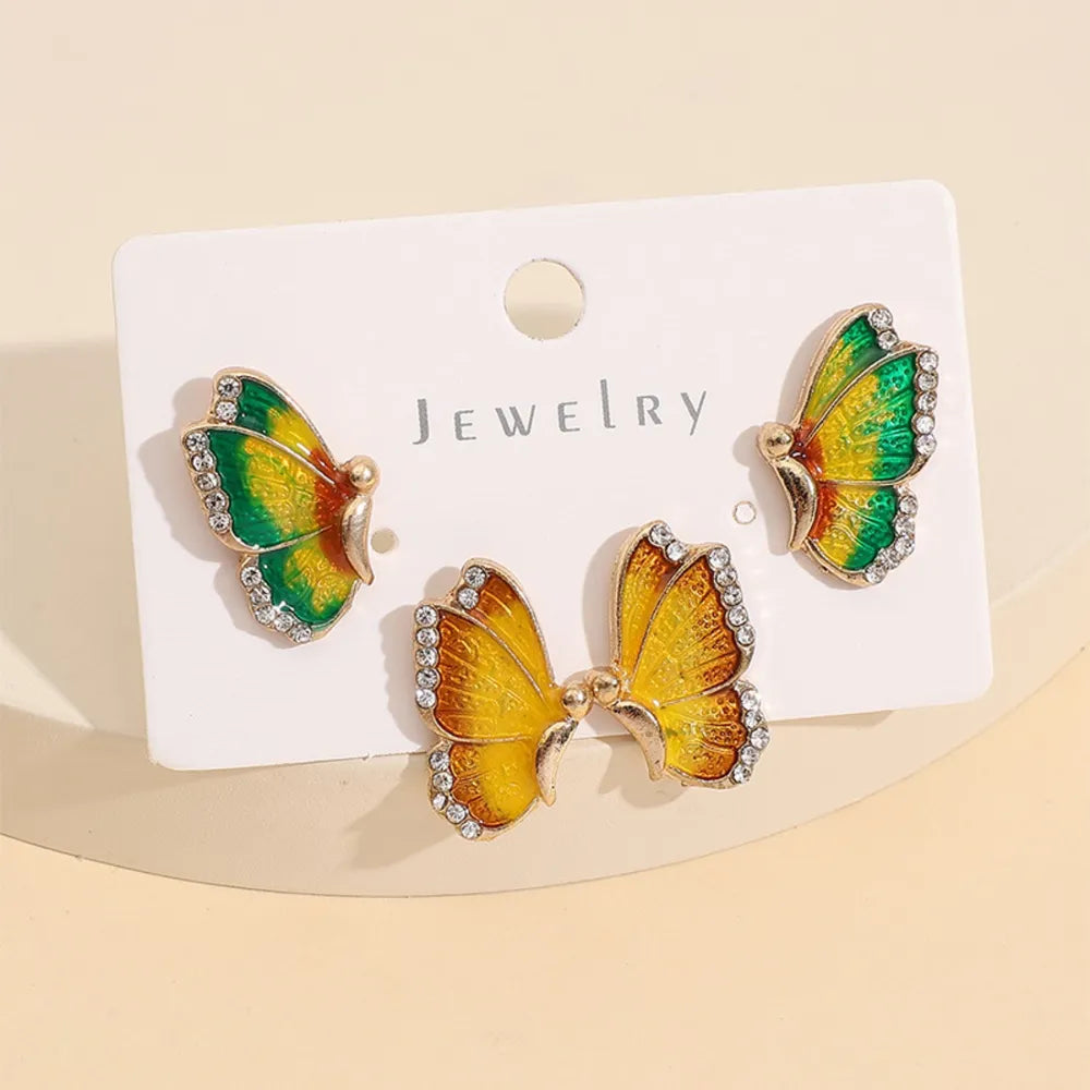 2 Piece Rhinestone Alloy Butterfly Stud Earrings - alternate earring view