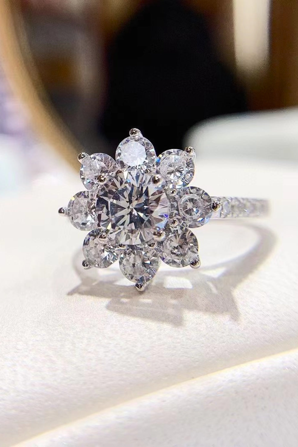 1 Carat Moissanite Flower Ring in Silver - women's ring