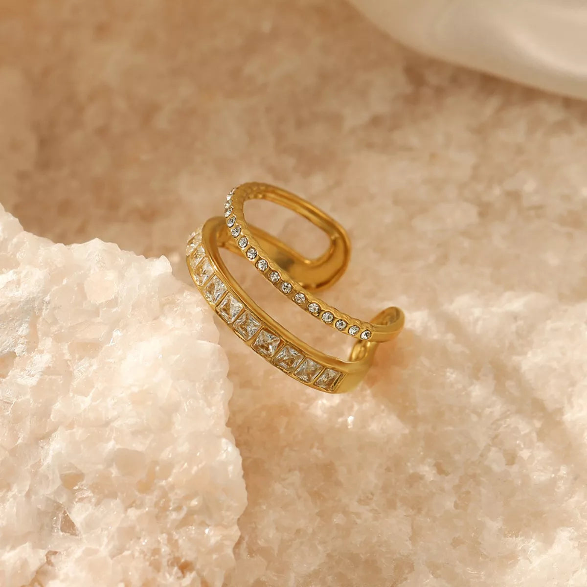 18K Gold-Plated Rhinestone Open Ring - alternate ring view