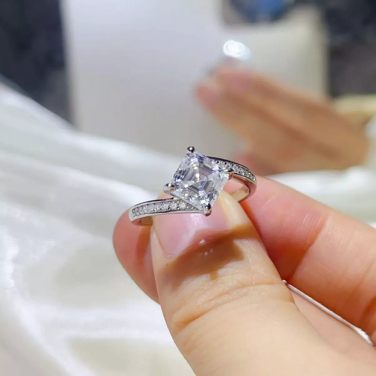 2 Carat Moissanite Sterling Silver Ring in Silver - women's ring