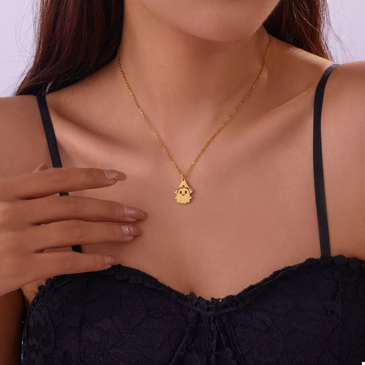 Halloween Ghost Pendant Necklace in Gold - women's pendant necklace