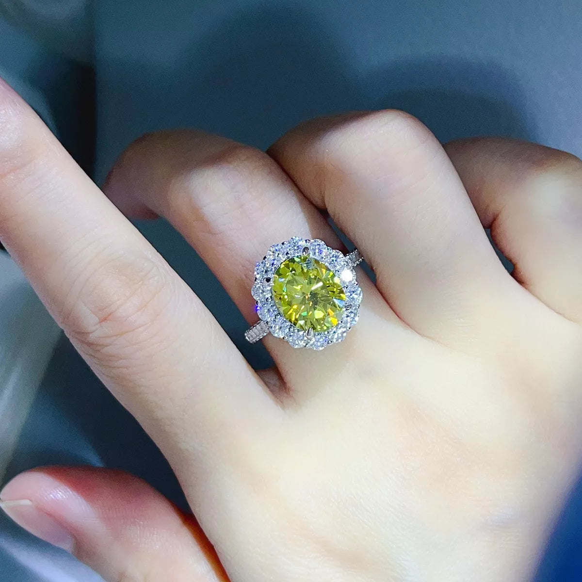 5 Carat Moissanite Sterling Silver Round Ring in Light Yellow - women's ring