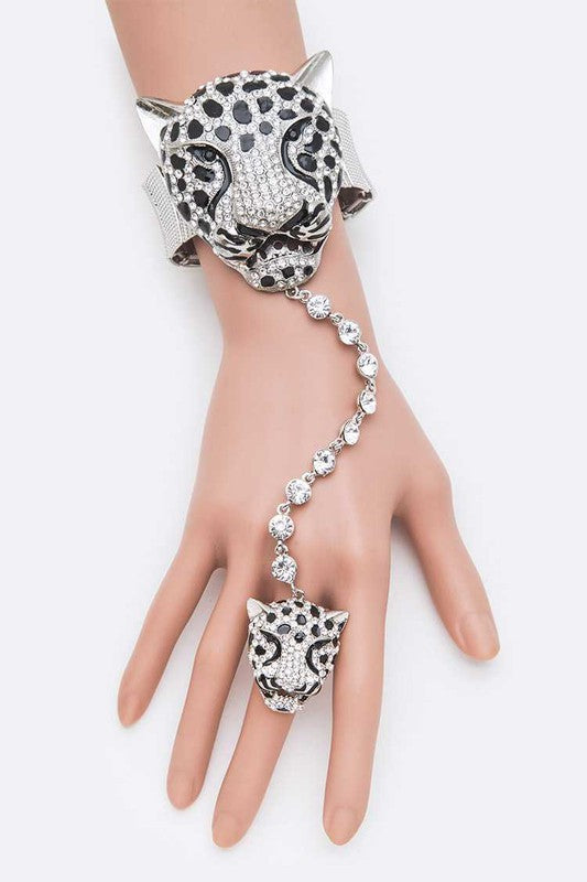 Cheetah Head Ring Bracelet