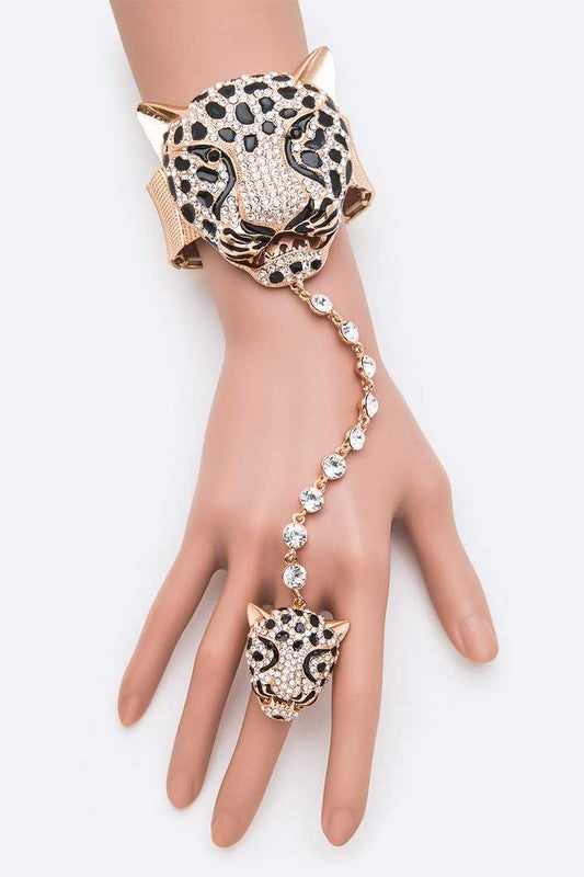 Cheetah Head Ring Bracelet