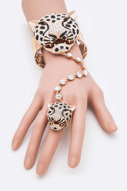 Cheetah Head Ring Bracelet