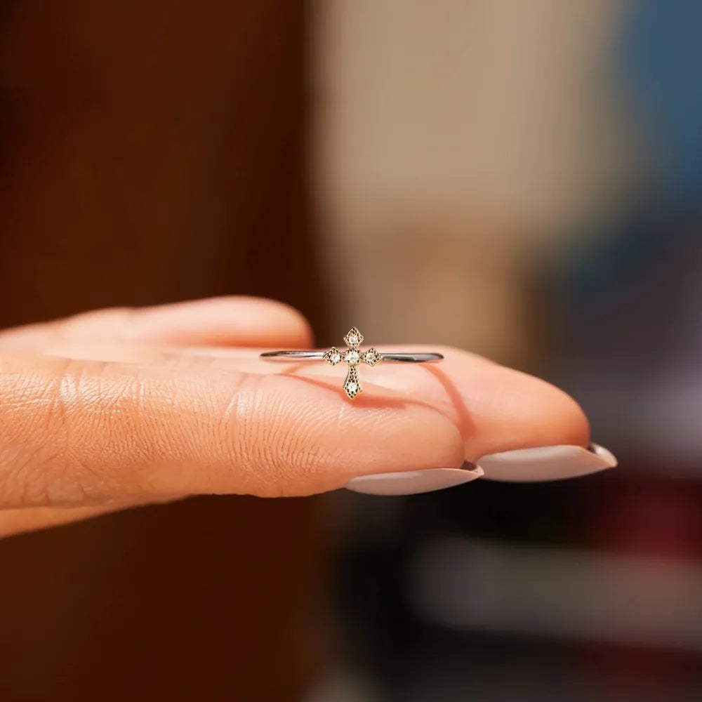 Sterling Silver Cross Ring in Rose Gold - women's ring