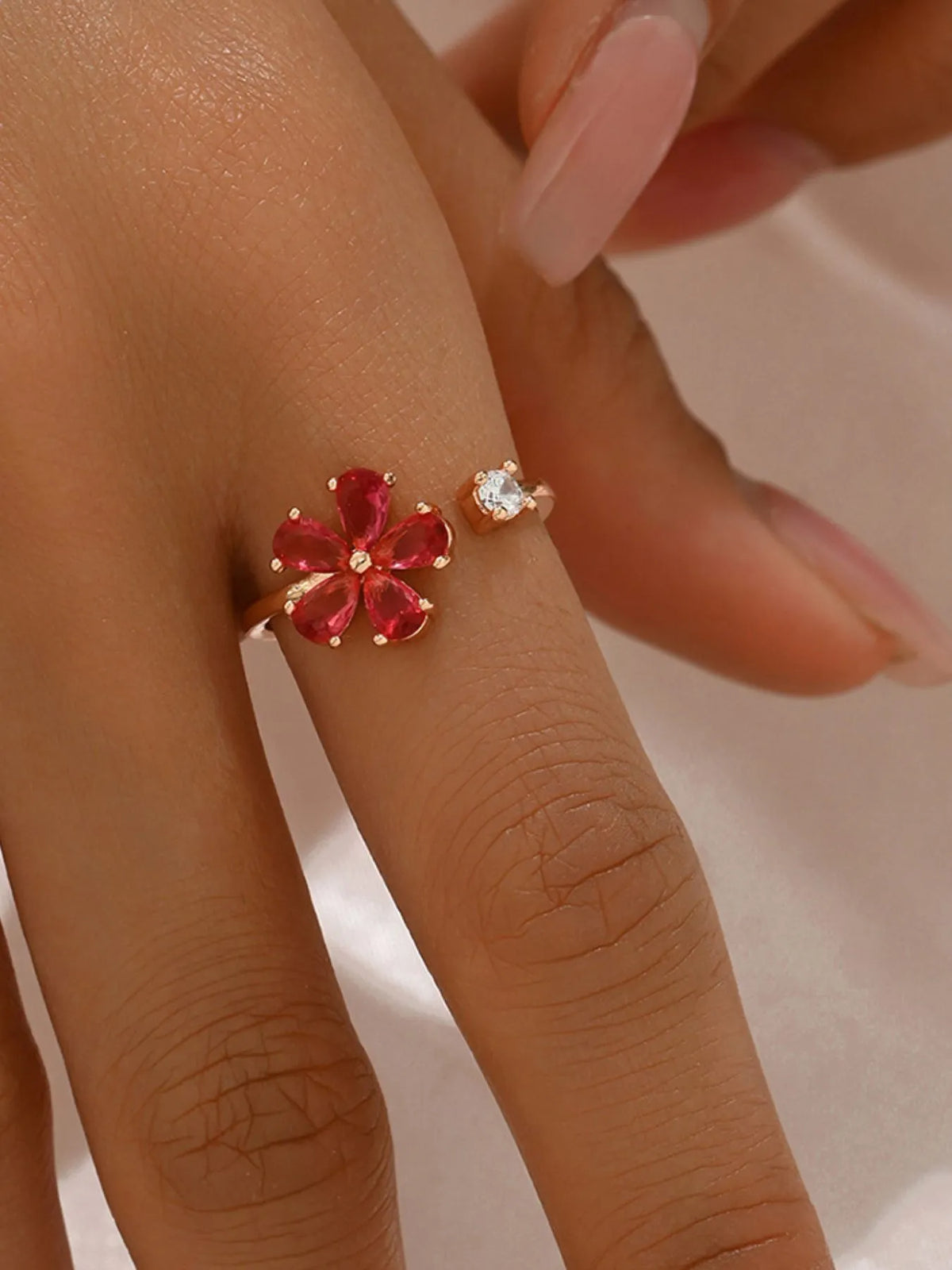 18K Gold-Plated Stainless Steel Zircon Flower Ring in Pastel Blue - women's ring