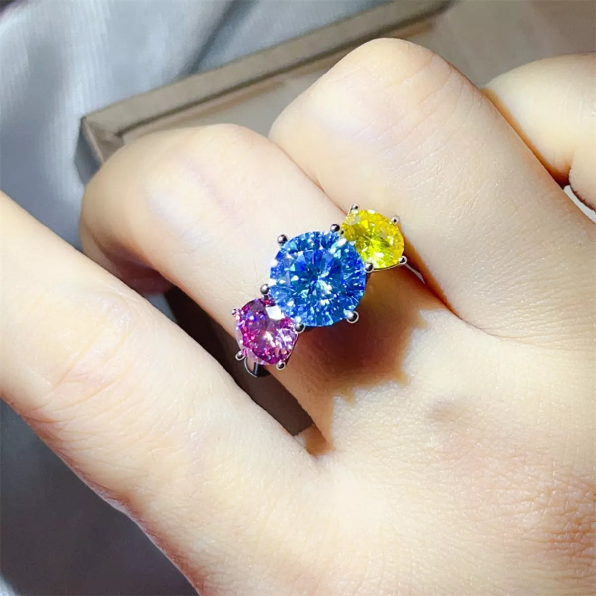 5 Carat Moissanite Sterling Silver Ring in Colorful - women's ring