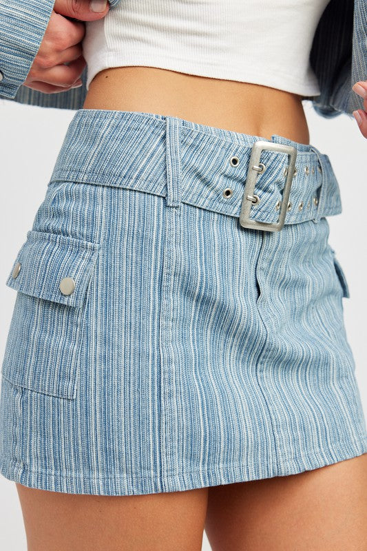 Belted Denim Skirt