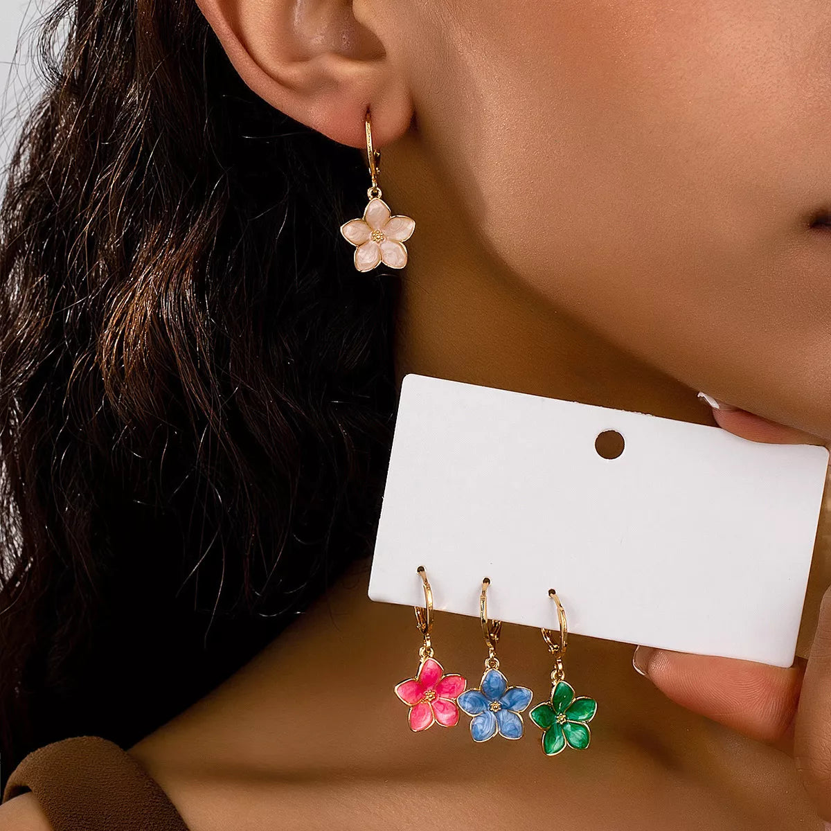 4 Piece Colorful Flower Drop Earrings - alternate earring view