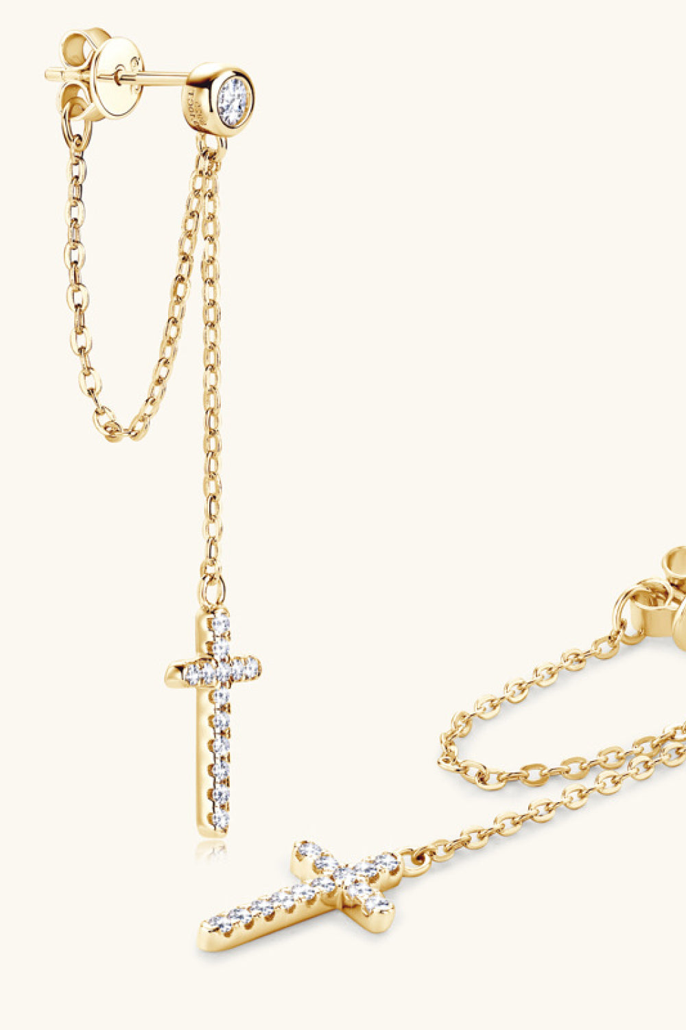 Moissanite Sterling Silver Cross Earrings - alternate earring view