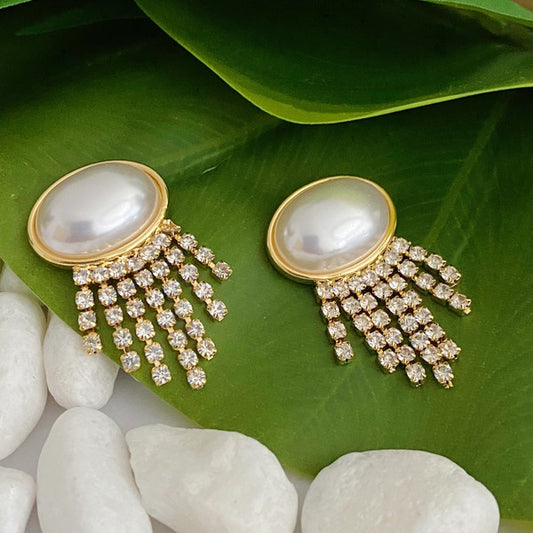 Pearl Crystal Button Earring