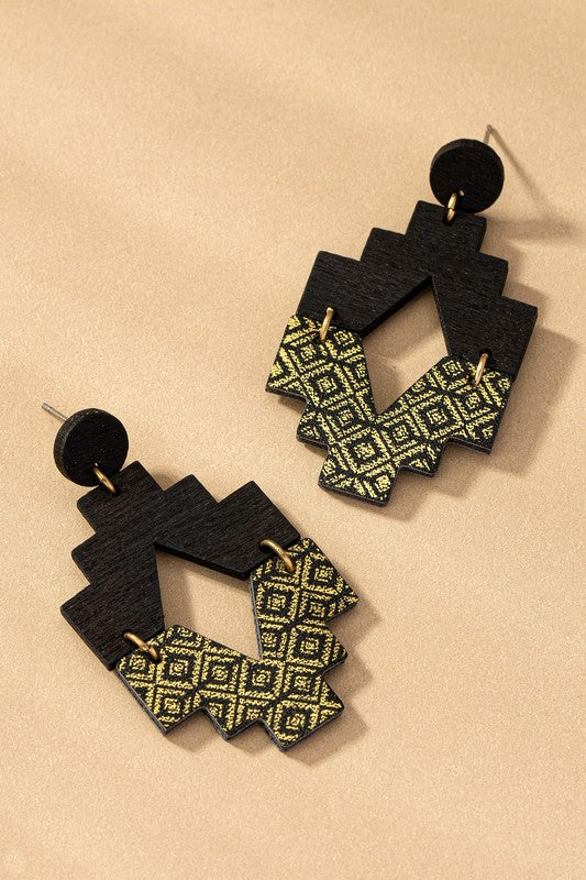 Wooden Color-Block Drop Earrings